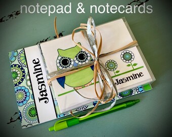 Personalized owl notecards for teacher colorful notepads Girl KALLI OWL