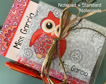 Personalized Teacher Owl Stationary Gift Set Stationary Apple Notepad - MYSTIC OWL
