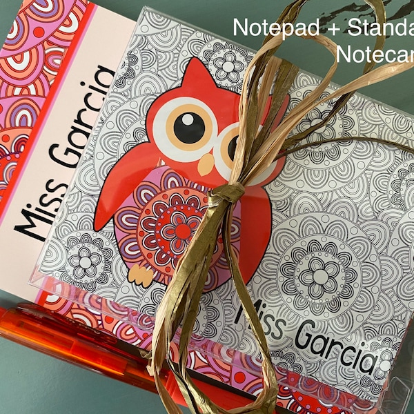 Personalized Teacher Owl Stationary Gift Set Stationary Apple Notepad - MYSTIC OWL