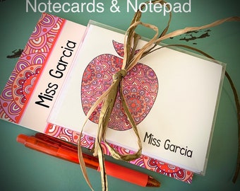 personalized teacher notepad notecard owl apple set gift - MYSTIC