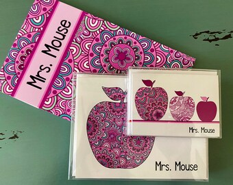 personalized teacher notepad notecard owl apple set gift - MYSTIC