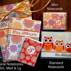 personalized teacher owl gift notebook stationary notecard mini HOOTIE BECCA