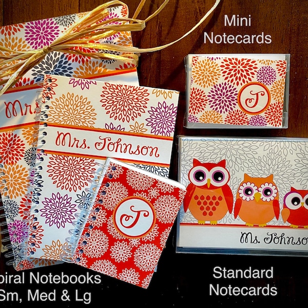 personalized teacher owl gift notebook stationary notecard mini HOOTIE BECCA