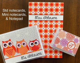 personalized notecard teacher owl gift notepad notecard mini HOOTIE BECCA