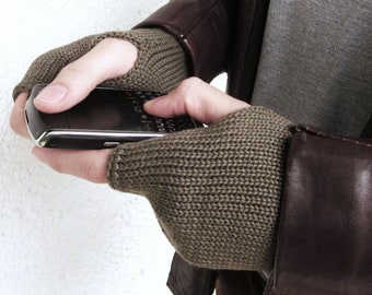 knit mens wool wristwarmer, merino  fingerless gloves,  handwarmers,  gift for him