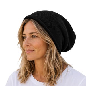 Extra Long Slouchy Beanie with Rolled Edge | XXL Pima Cotton Hat for Large Heads Size S to 4XL  | CITY-streetstyle-cotton