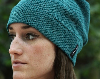 slouch beanie | cotton | emerald petrol  | knit hat    zauberhand-design®