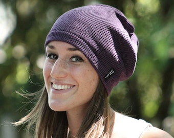 Beanie Mütze aubergine lila - Strickmütze - Damen - Herren -  TREND-cotton-100