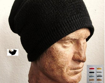 mens slouch  beanie |  merino wool Beanie  | mens hat | black