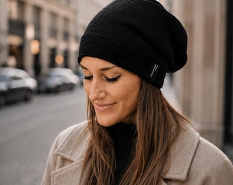 Merino Wool Beanie Women – Fine Knit Winter Hat – Minimalist Slouchy Beanie M–XXL – Made in Germany | FUN-fine-merino