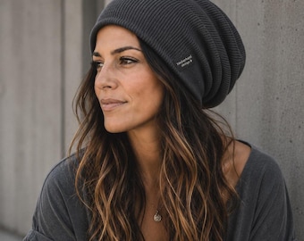 oversized cotton beanie for men & women - extra long slouchy beanie for large heads, dreadlocks thick hair - handmade in Germany
