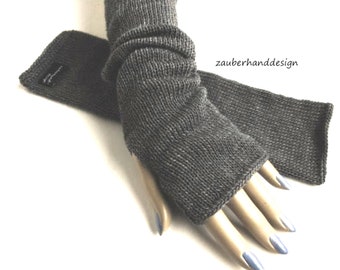 womens gray armwarmers,  merino wool,  knit fingerless gloves, adult wool gloves STYLE-fine-merino