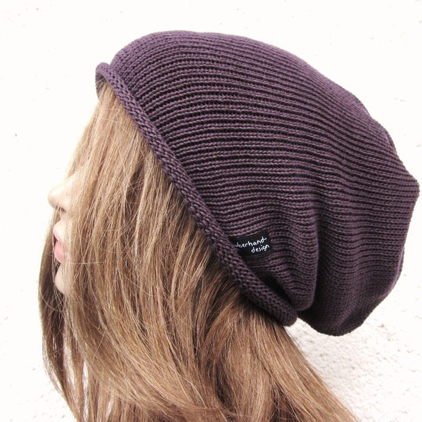 Strickmütze Baumwolle  lila aubergine |   slouch Beanie |  zauberhand-design® CITY-streetstyle-cotton