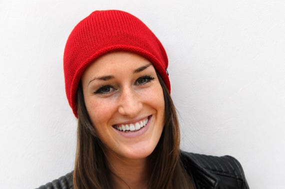 Beanie Feinstrickmütze  Merino rot  -  8 Farben - leichte Rollrand Wollmütze Damen Herren - unisex Strickmütze | Modell: STYLE-fine-merino