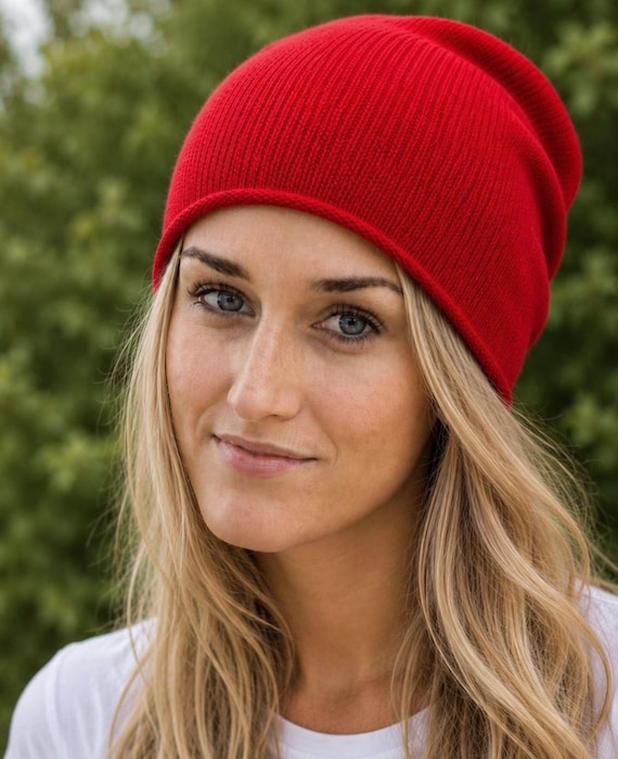 Beanie Feinstrickmütze  Merino rot  -  8 Farben - leichte Rollrand Wollmütze Damen Herren - unisex Strickmütze | Modell: STYLE-fine-merino