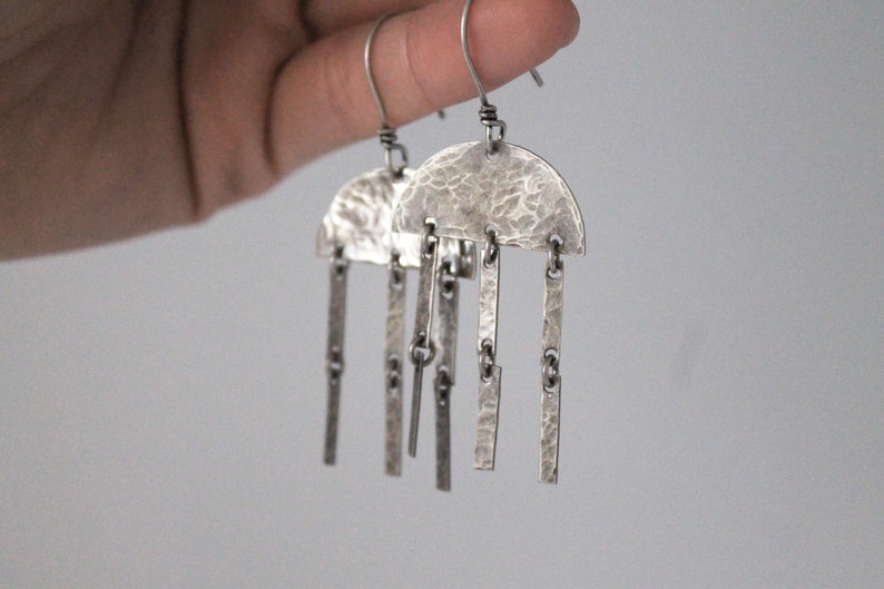Wind Chime Earrings Hammered & Oxidized Sterling Silver Etsy