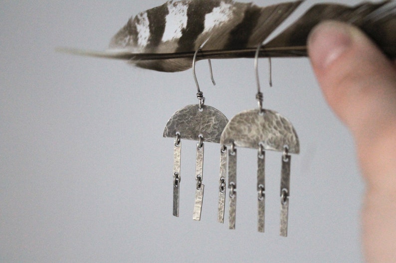 Wind Chime Earrings Hammered & Oxidized Sterling Silver Etsy