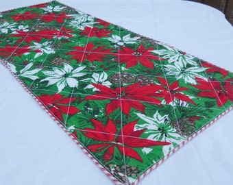 Christmas table runner, red and white poinsettia table topper, 16' x37,5" table runner, ready to ship