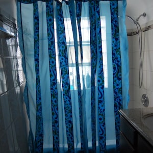 Ultramarine shower courtain, striped solid blue sheer and printed fabric, 72&quot;x 72&quot; shower curtain, ready to ship