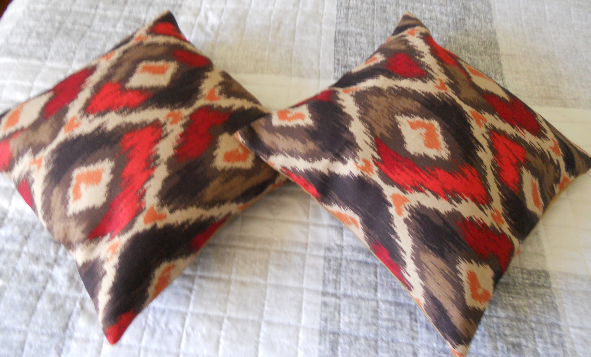 Linen Pillow Cover, Brown, Red, Beige, Orange Print Linen Pillowcover