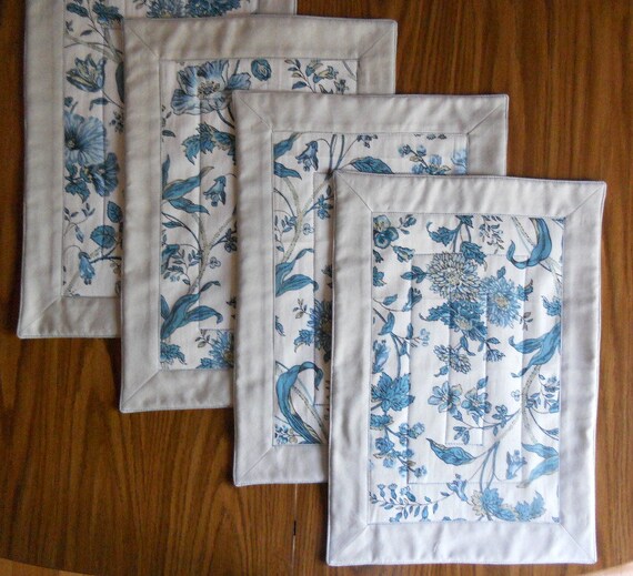 Blue flowers placemats cotton placemats blue floral print Etsy