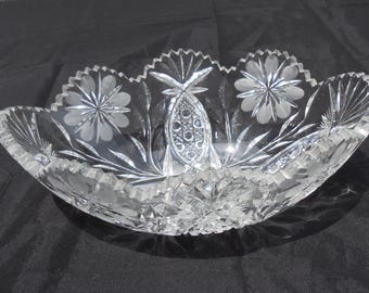 Coupe ovale en cristal, centre de table vintage, bord festonné, découpe florale et étoiles