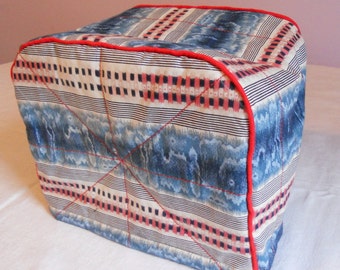 Two slice toaster cover, blue and red stripes print cotton, ready to ship