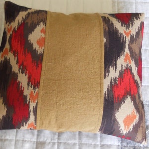 Linen pillow cover, brown, red, beige, orange print linen pillowcover, diamont print linen pillow, 15&quot; x 13&quot; pillow cover, ready to ship