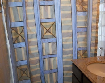 Blue shower curtain, patchwork shower curtain, 72" x 72", ready to ship