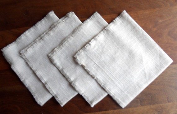 Ivory Linen Rayon Napkins Set of Frayed Edge Cloth Napkins