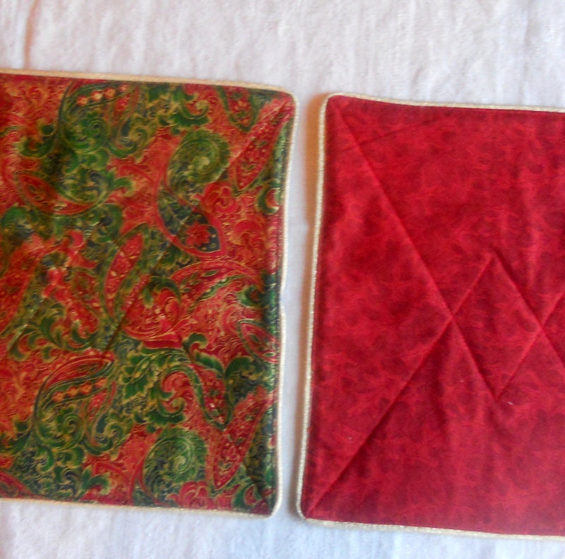 Christmas placemats set of 2 red green placemats small Etsy