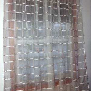 Off white sheer window treatments, hand made patchwork sheer curtains, stripped sheer curatins, 52&quot;x 88&quot;,ready to ship