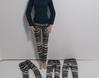 OOAK Geometric Striped Print Knit Leggings made for Ellowyne Wilde, very soft