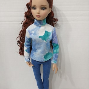 Turtleneck made for Ellowyne, blue marble print on knit
