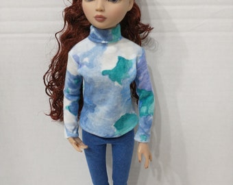 Turtleneck made for Ellowyne, blue marble print on knit