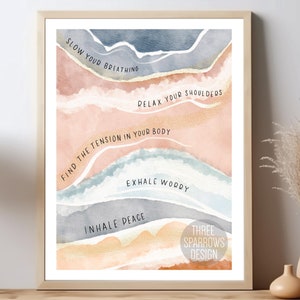 Impresión con cita de respiración en acuarela: Decoración de oficina terapéutica