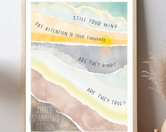 Still Your Mind Watercolor Print: Mental Health Therapy Decor