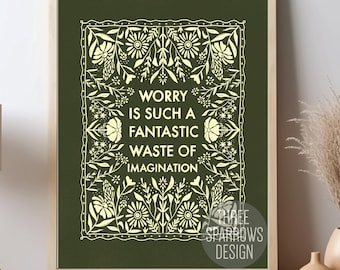 Worry is such a waste of imagination Art Print: Mental Health Quote, Therapy office decor