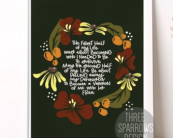 Trauma Recovery and Trauma Healing Print: Hand Illustrated and Hand lettered print, Mental Health Quote, Therapist Office Decor