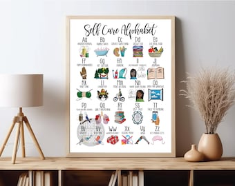 Self Care Alphabet Kunstdruck: Mentale Gesundheit ABC Poster (Digitaler Download