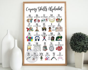 Coping Skills Alphabet- Coping Skills Poster- Calm Corner - Feelings Poster- Mental Health Behavior Management Therapy Counselor