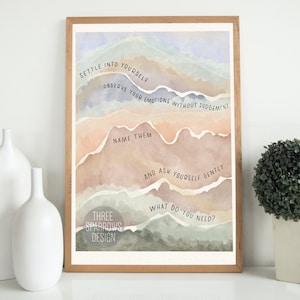 Settle Into Yourself | Self Care Quote | Self Awareness Poster | Framed Mental Health Print | Therapist Office Decor | Watercolor