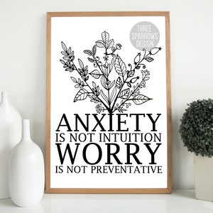 Anxiety is Not Intuition- Mental Health Quote- Anxiety Quote- Anxiety Print- Empowering Quote