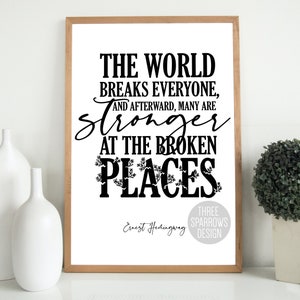 The World Breaks Everyone Quote- Ernest Hemingway Quote- Empowering Printable- Healing- Inspirational Quote