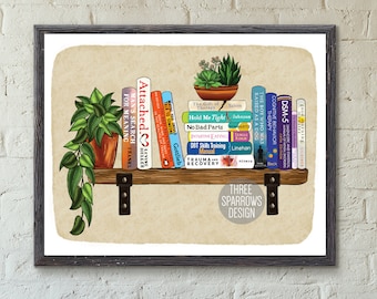 Psychology Lovers Bookshelf Print, Psychology bookshelf poster, Therapist bookshelf, Mental Health Counselor Bookshelf, Gift for Therapist