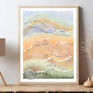 Settle Into Yourself | Self Care Quote | Self Awareness Poster | Framed Mental Health Print | Therapist Office Decor | Watercolor