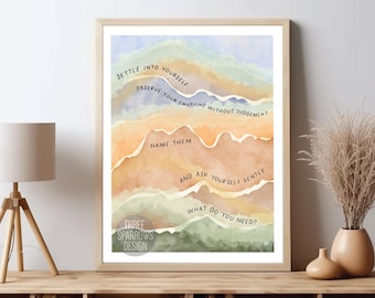 Settle Into Yourself Print: Watercolor Mental Health Quote, Therapist Office Decor