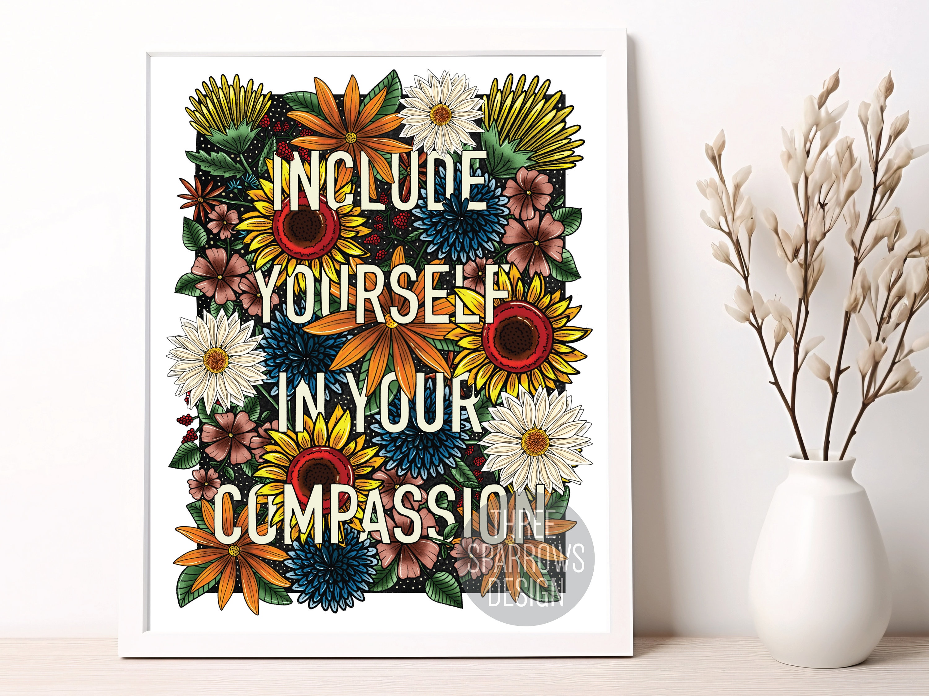 Floral Self Compassion Poster: Mental Health Art Print - Etsy