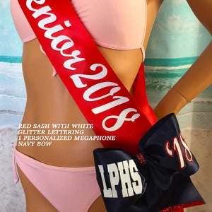 SENIOR 2025 SASH, Cheerleader Sash, Dancer Sash,  Varsity - DESIGN your own, optional Trim, Bling and Bows for sparkle By Sashanation