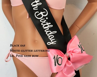 16th Birthday Sash, 21, 25, 30, 40, 50, Birthday, Sweet 16 Sash,Trim Shoulder Zazzle BLING & BOWS avail. OR Design your own by Sashanation